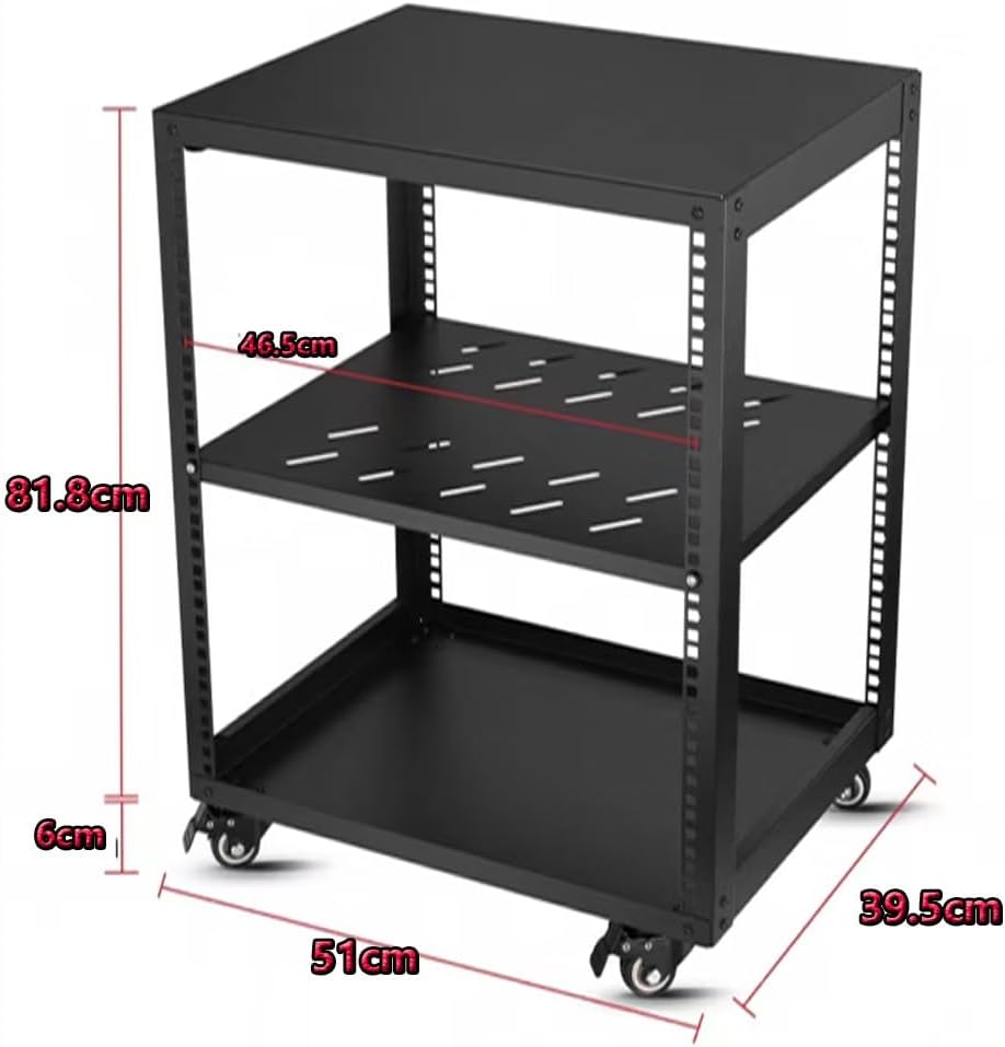 Metal HiFi Audio Rack Stand Adjustable AV Media Components Cabine with Wheels, Floor-Standing Tower Audio Equipment Storage Cabinet Movable Holds(H81.8cm)