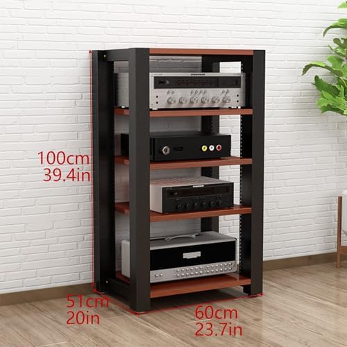 Adjustable 3-Tier Stereo Rack, AV Media Stand for Home Theater, Reinforced Steel Audio Equipment Stand with Adjustable Shelves & Footpads, 60x51x60cm, Black