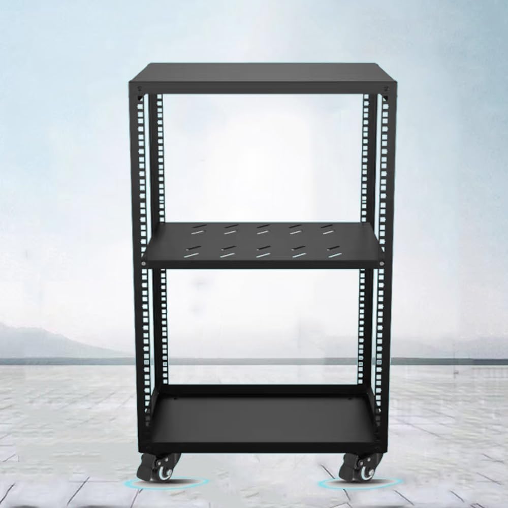 Metal HiFi Audio Rack Stand Adjustable AV Media Components Cabine with Wheels, Floor-Standing Tower Audio Equipment Storage Cabinet Movable Holds(H81.8cm)