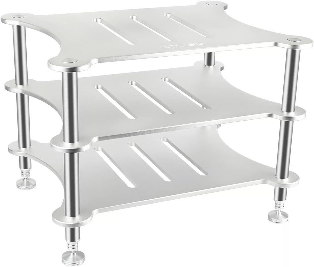 3-Tier Media Stand, Rack Audio Tower, Aluminum Alloy Storage Cabinet, with Shock-Absorbing Foot Spikes, for HiFi Audio Equipment, Amplifier, 430x340x320mm, Silver