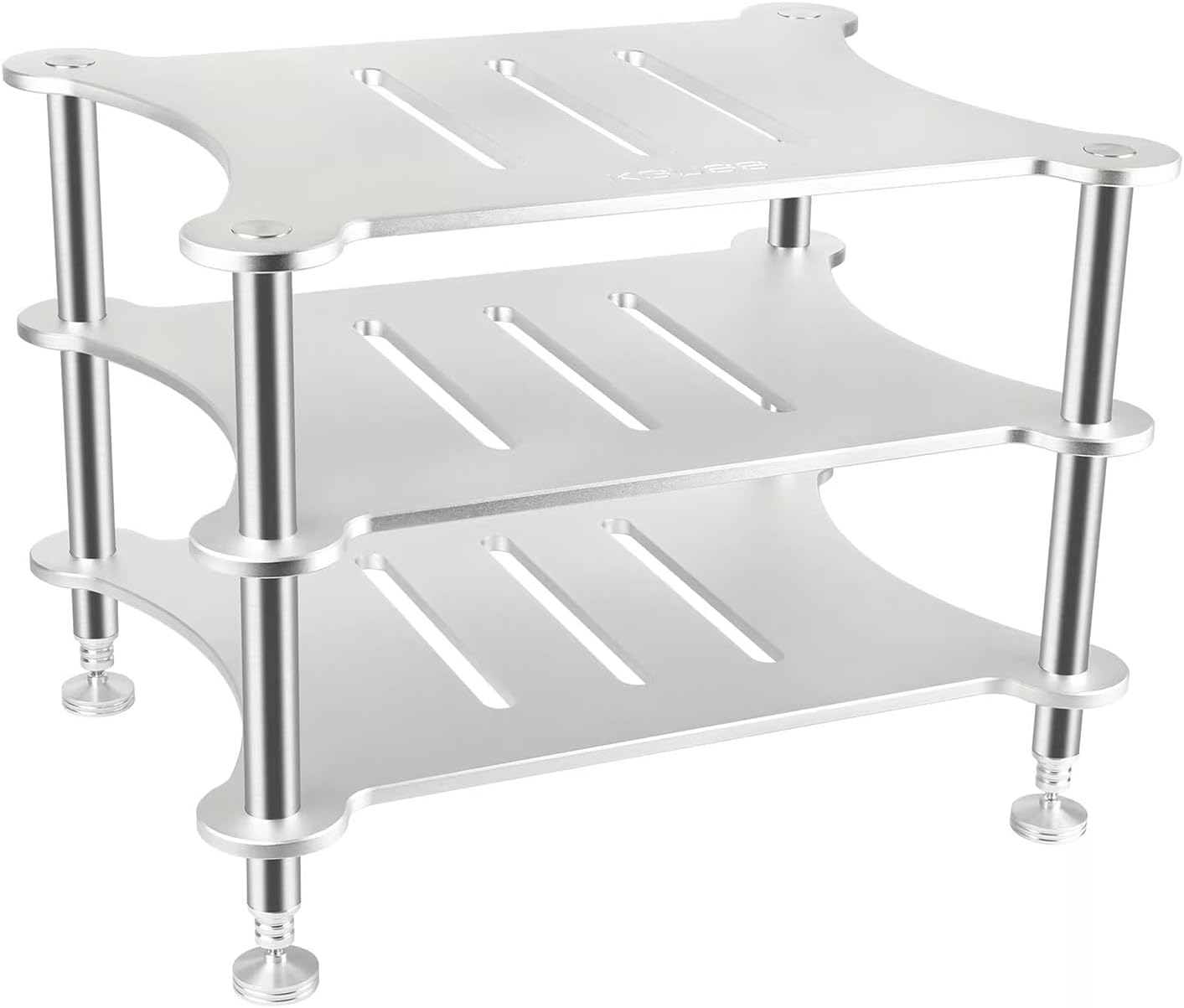 3-Tier Media Stand, Rack Audio Tower, Aluminum Alloy Storage Cabinet, with Shock-Absorbing Foot Spikes, for HiFi Audio Equipment, Amplifier, 430x340x320mm, Silver