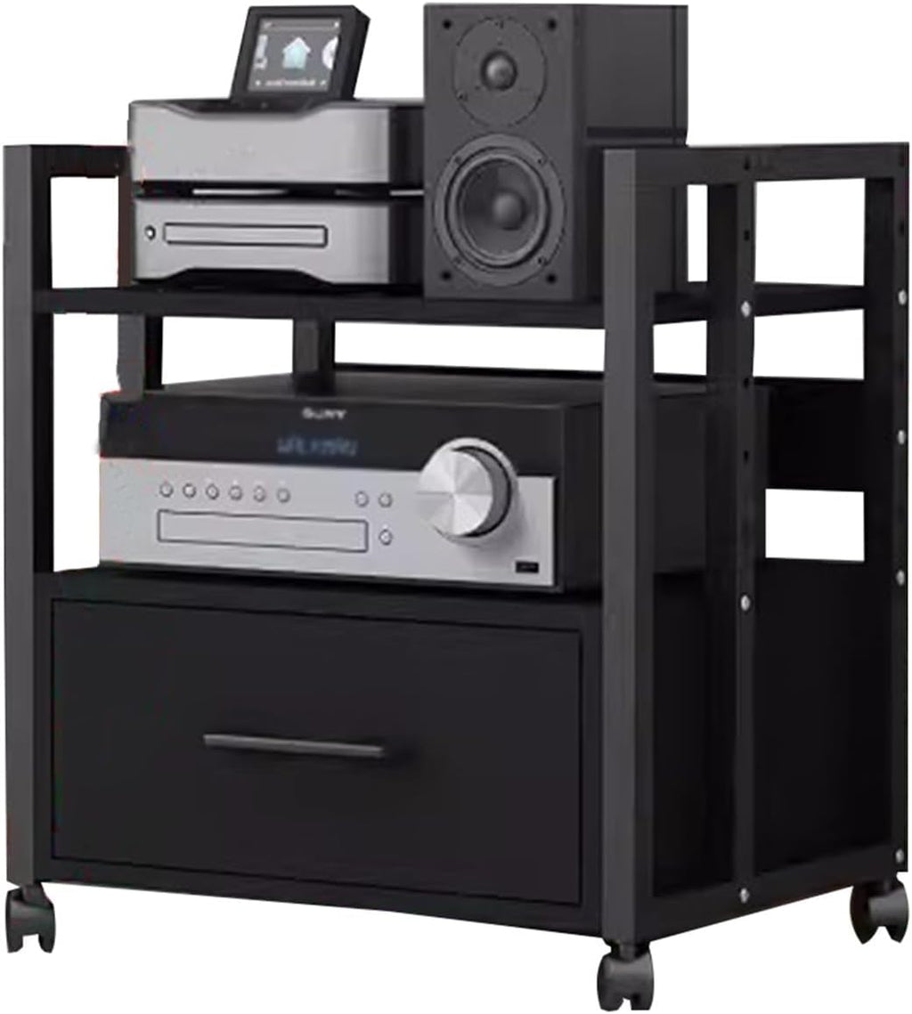 5/4/3/2-Tier AV Media Stand Vertical Storage Cabinet, Office Home Classroom Stereo Rack System Cabinet Adjustable, Mobile Audio Equipment Rack, Portable Record Player Amplifiers Shelf(2 Tier 58.5cm Ta