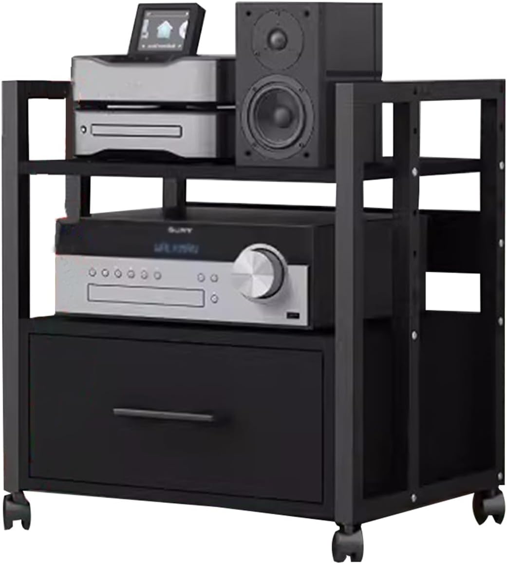 5/4/3/2-Tier AV Media Stand Vertical Storage Cabinet, Office Home Classroom Stereo Rack System Cabinet Adjustable, Mobile Audio Equipment Rack, Portable Record Player Amplifiers Shelf(2 Tier 58.5cm Ta