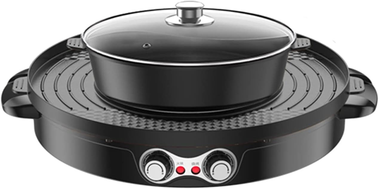Food Party Hot Pot with Grill 2 in 1 Indoor Non-Stick Electric Pot and Griddle Korean BBQ Grill Indoor Smokeless Hotpot Pot Electric Cooker with Separable Cooking Plate & Independent Dual Temperature