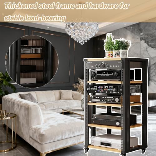 Adjustable 2/3/4/5-Tier Media Stand with Wheels - Modern Stereo Audio Rack, Versatile Audio-Video Shelving for Home, Recording Room, Theater (Double Layer)