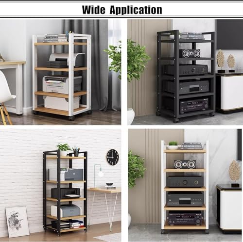Rolling Av Media Stand with Lockable Wheels Storage Shelves & Component Cabinet for Home Office & Theater - Black Audio/Video Rack for Stereo Equipment