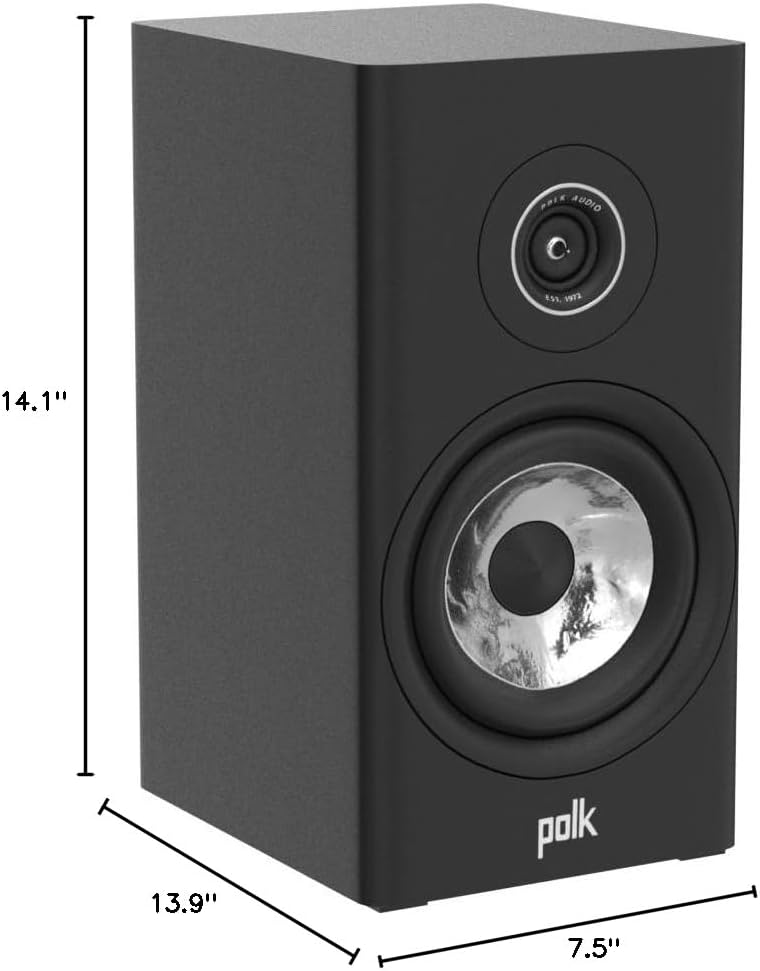 Polk Audio Reserve R200 Large Bookshelf Speaker for Dynamic, Detailed Home Theater Audio, 1' Pinnacle Ring Tweeter & 6.5' Turbine Cone Woofer, Dolby Atmos & IMAX Enhanced, Wall Mountable, Black