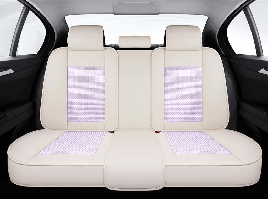 Purple Car Seat Covers Full Set - Leather and Ice Silk Breathable Front and Rear Seat Covers for Women Men, Luxury Car Cushions