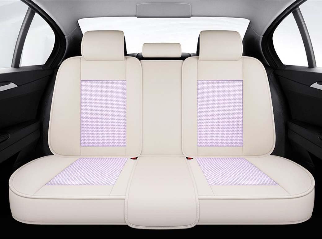 Purple Car Seat Covers Full Set - Leather and Ice Silk Breathable Front and Rear Seat Covers for Women Men, Luxury Car Cushions