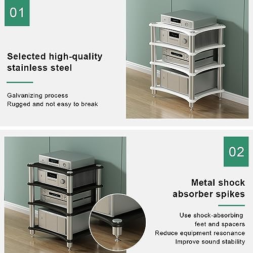 Modern White 3-Tier TV Stand with Speaker Storage – Stylish Media Console & AV Shelf for Home Entertainment, Audio Equipment Organizer, Ideal Living Room Furniture