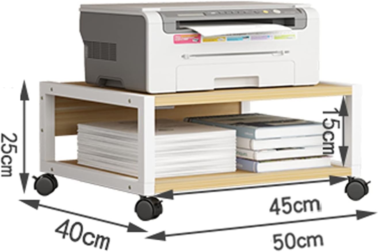 Office 2 Tiers Under Desk Printer Stand Small Rolling Movable with 4 Wheels Office Shelf for Mini 3D, 50×40×25cm Printer Table