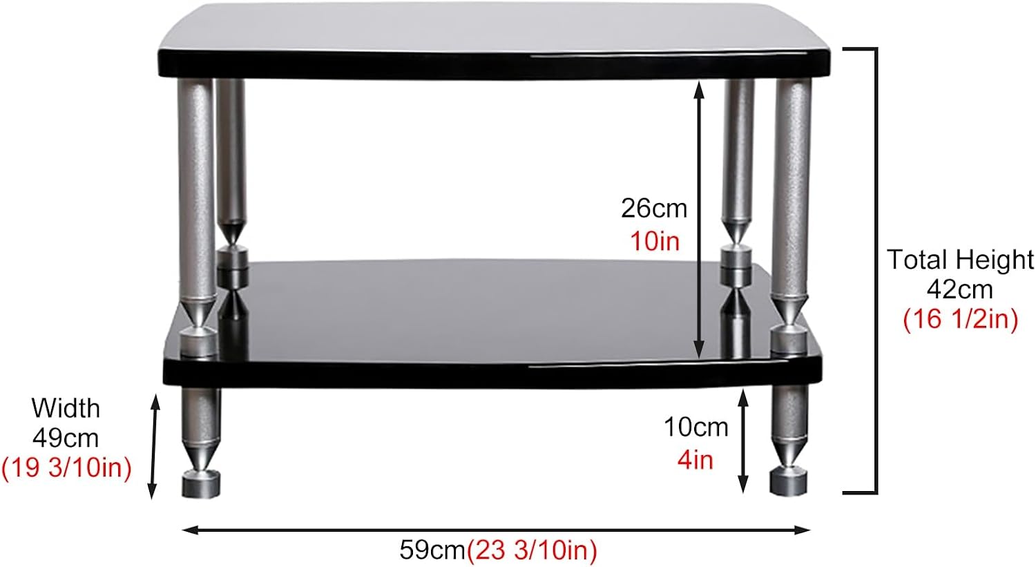SRNSAEB 1/2/ 3/4 Tier Audio Equipment Rack Cabinet, Heavy Duty DVD Media Stand Black with Fitting, Standing Video Game Console Shelf Organizer for Game Consoles/Projector(2-Layer)