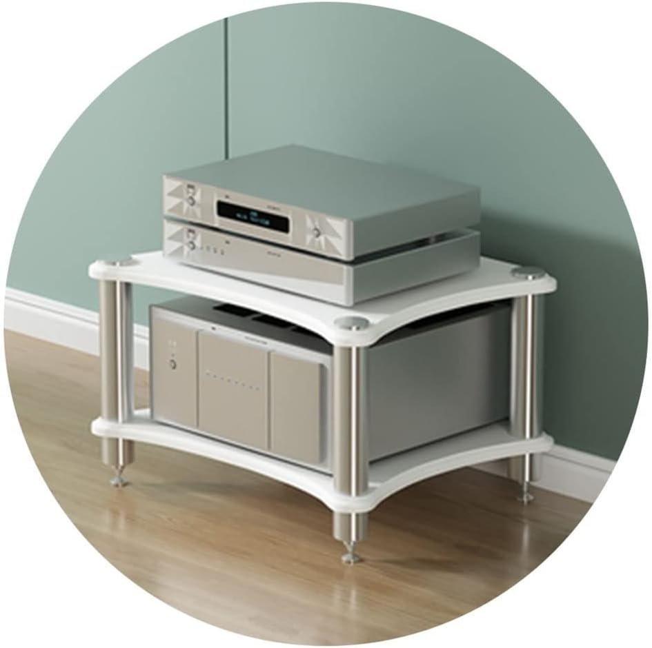 HiFi Rack Av Shelf1/2/3/4Tier Adjustable Tv Stand Audio Equipment Cabinet Speaker Rack Amplifier Storage Home Theater Furniture Modern Entertainment Center,White,60 * 48 * 40cm(2Tier)