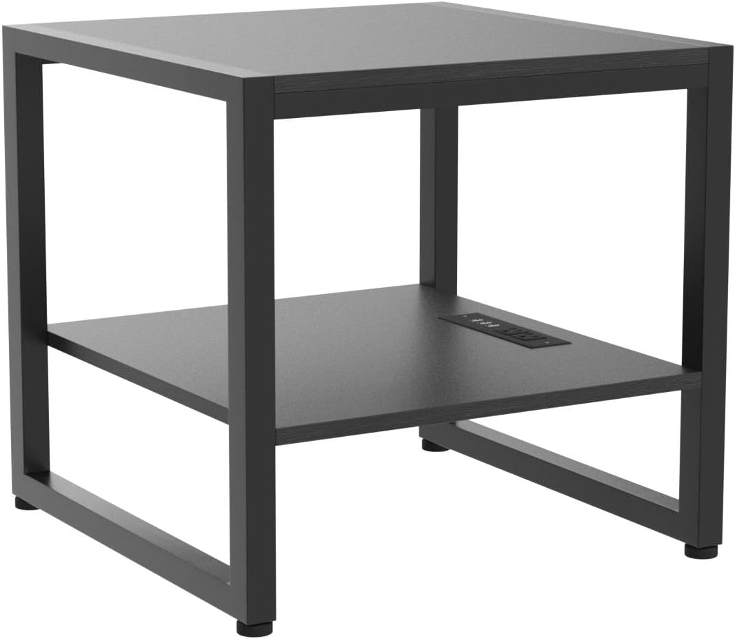 Homieasy End Table with Charging Station, 20' Mini Fridge Stand with Power Outlets, Heavy Duty Side Table for Living Room, Small Table Stand & Fridge Table, Black, 2 Pack