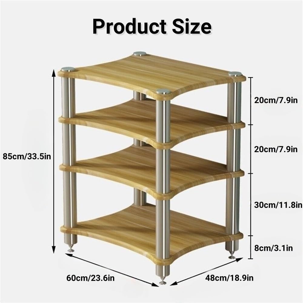 Audio Rack, Stereo Cabinet for Record Player, AV Media Stand with Metal Frame, Media Audio Tower Cabinet for DVD Players, Corner Entertainment Center(Black,4-Tier)