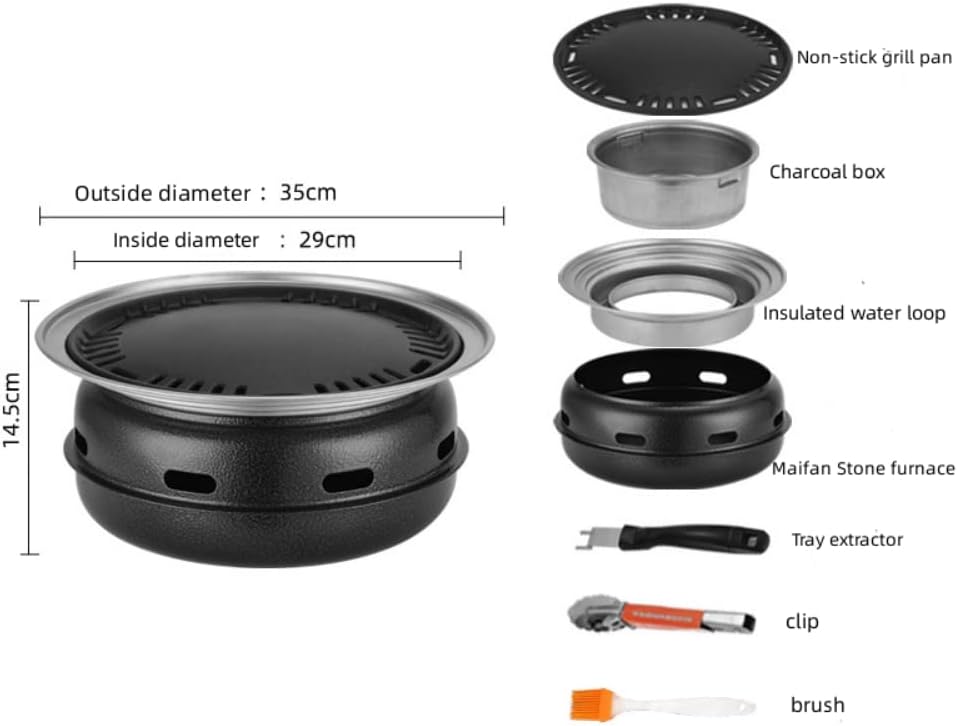 Korean Style BBQ Grill, 11.4 Inches Indoor Charcoal Tabletop Non-stick Barbecue Charcoal Stove
