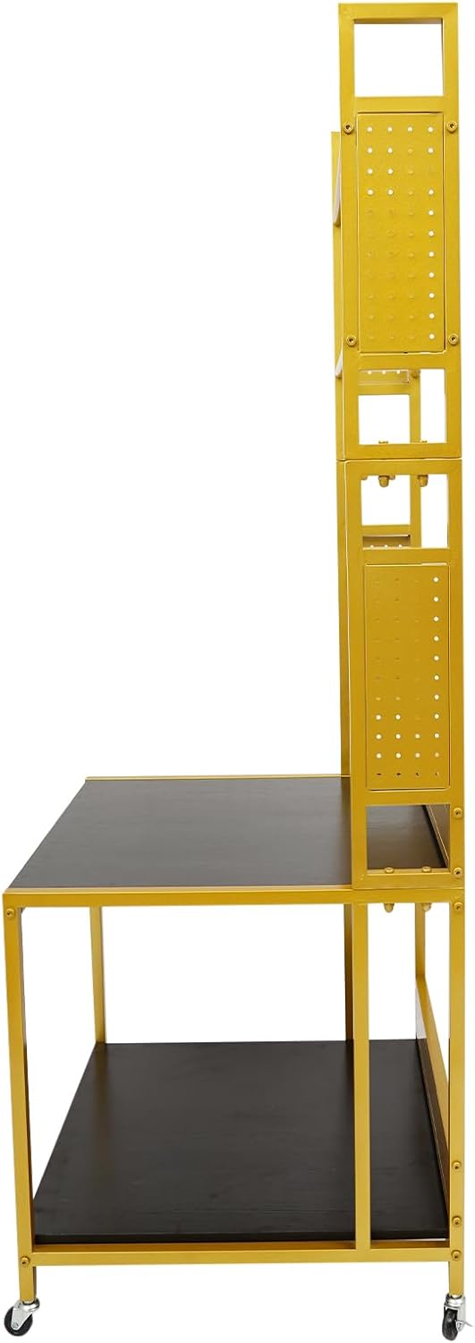 3D Printer Stand with Filaments Storage, 2-Tier 3D Printer Table Cart Desk with Wheels for Workshop Studio Office, 23.6' X 23.6' X 69', 110lbs Capacity (Gold)