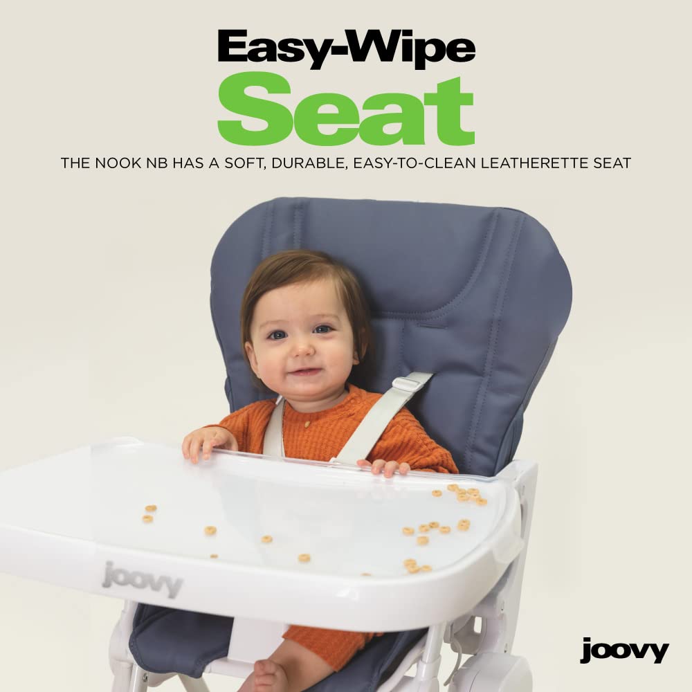 Joovy Nook NB High Chair Featuring Four-Position Adjustable Swing Open Tray, 3-Position Reclining Seat, and Front Wheels for Added Mobility - Folds Down Flat for Easy Storage, Jet