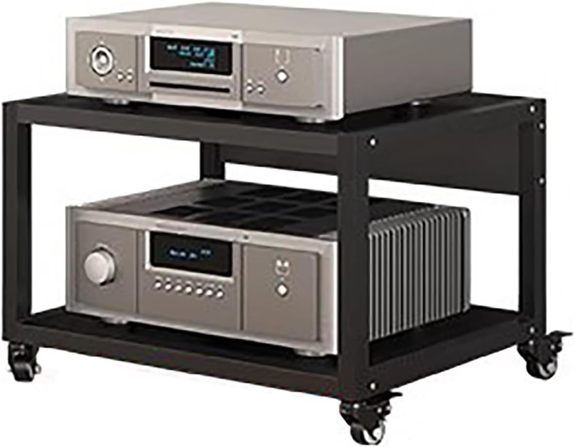 Heavy Duty 2-Tier AV Shelf Rack - Rolling Audio Stand for Entertainment Center, Media Tower Storage for Stereo & TV, Durable Audio Video Equipment Holder, 35CM altura