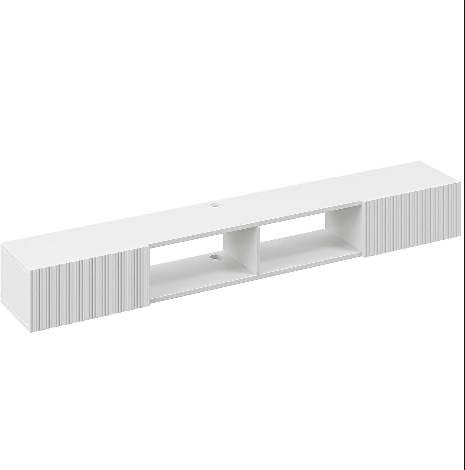 55 inch Plywood Floating TV Stand, Wall Mounted Media Console with Fluted Doors, Mid-Century Modern Entertainment Center, Space-Saving Hanging Cabinet for Living Room,White