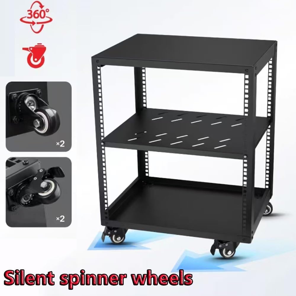 Metal HiFi Audio Rack Stand Adjustable AV Media Components Cabine with Wheels, Floor-Standing Tower Audio Equipment Storage Cabinet Movable Holds(H46cm)