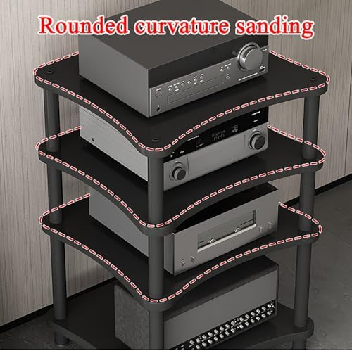 Teak Record Player Stand with Wheels - Wooden Media Shelf, Heavy-Duty Audio Rack, Stylish Corner Cabinet for Home & Office Storage, Black, 2-Tier with Wheels