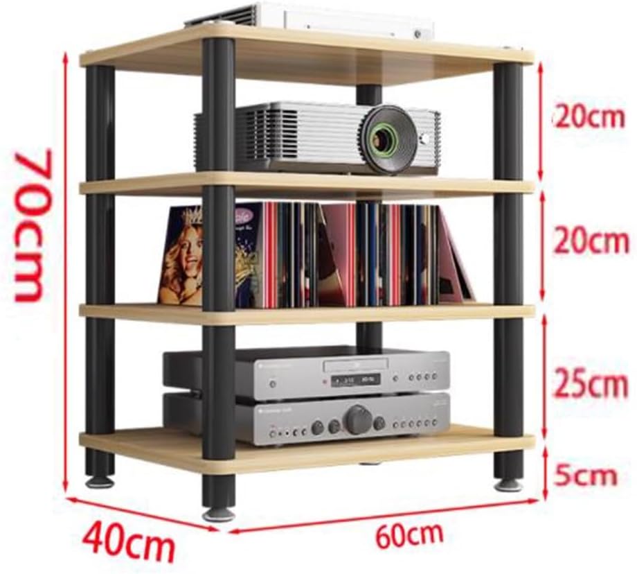 Audio Component Rack 1/2/3/4-Layer HiFi Audio Cabinet AV Media Storage Shelves Open Stereo Cabinet for HiFi Audio Equipment(Black,1 Tier/60x40x5cm)
