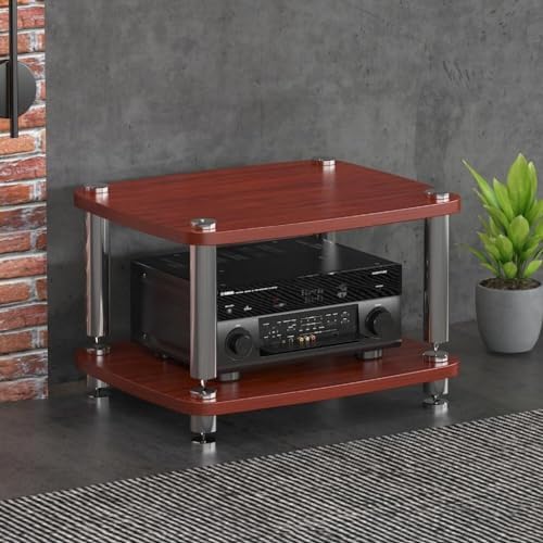 HiFi Audio Cabinet Stand - 3-Tier MDF Rack for Record Player & Power Amplifier Shock-Absorbing Feet Wood Finish 60X48X57Cm - Audio Equipment Storage Solution