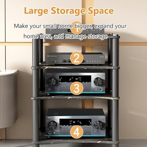 Corner Media Stand with Multiple Shelves for Audio-Video Equipment Storage - Ideal for Living Rooms, Gaming Rooms, and Entertainment Spaces