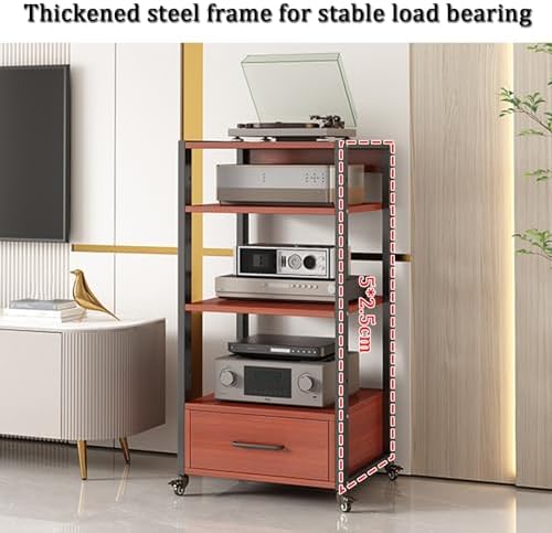 Adjustable Movable Media Stand with Shelves & Drawer - Open Stereo Cabinet for Audio-Video Equipment Storage Portable Rack for Living Room & Office Use-Black-2 Tier-19.6