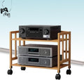 Adjustable 5Tier Wooden HiFi Audio Rack On Wheels – Movable Media Storage Cabinet for Audio/Video Equipment Stylish Brown Finish Perfect for Home Theater Setup,Wood Color,2,Tier