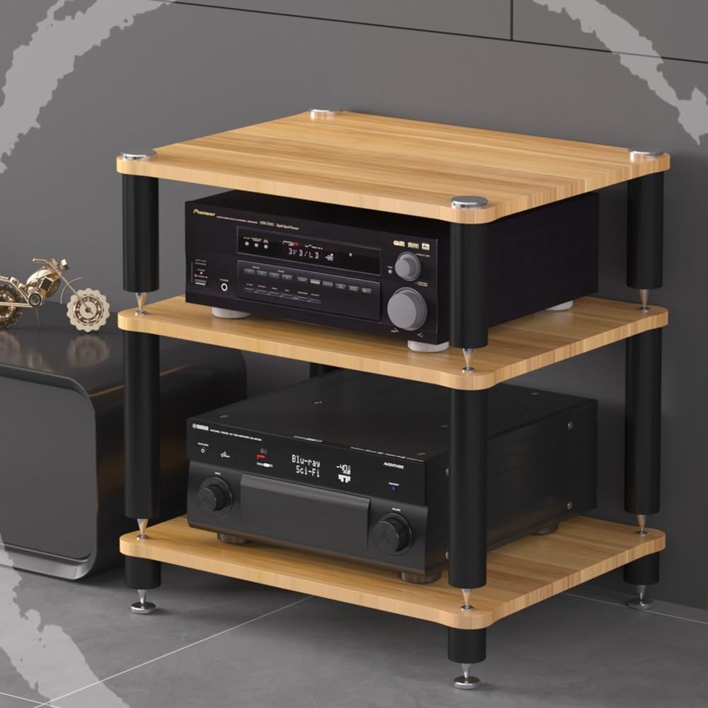 HiFi Rack 3 Tier AV Media Stand Wood Shelf, Audio Tower, Record Player Stand Stereo Cabinet, Media Console Storage Shelf, Audio Video Components(Walnut,3-Tier(60x48x60cm))