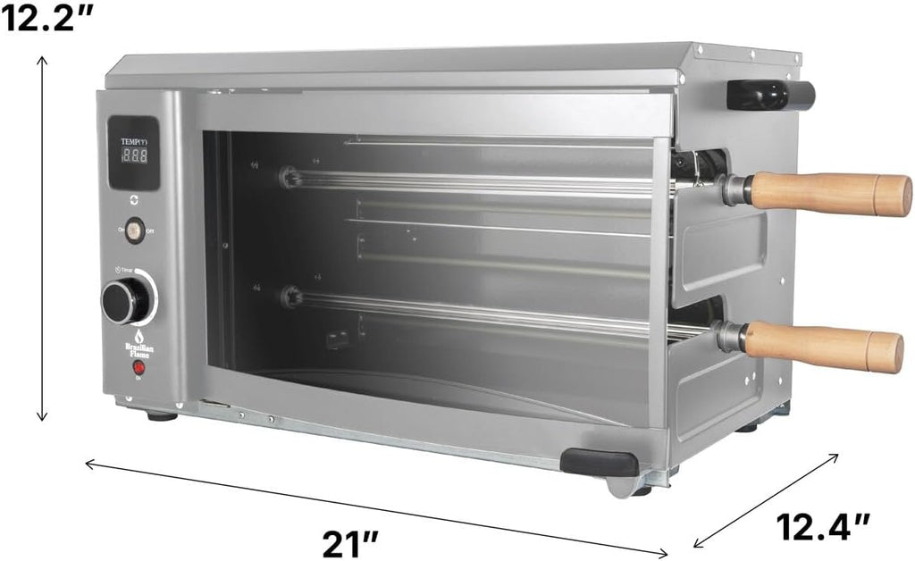 Brazilian Flame Indoor or Outdoor Rotisserie Grill Roaster with 2 Auto Rotating Skewers for Rotisserie Chicken, Steak, Fish, Brazilian Style BBQ, Electric Rotisserie Oven for Apartment or Home