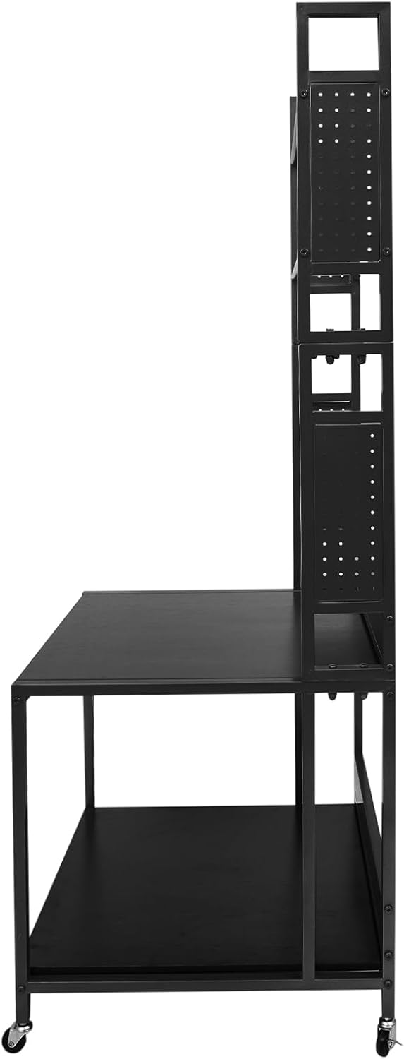 3D Printer Stand with Filament Storage, Heavy Duty 2-Tier Mobile Printer Table with Wheels, 110Lbs Capacity 3D Printer Table with Filament Spool Holder Rack for Workshop Studio Office Home (Black)