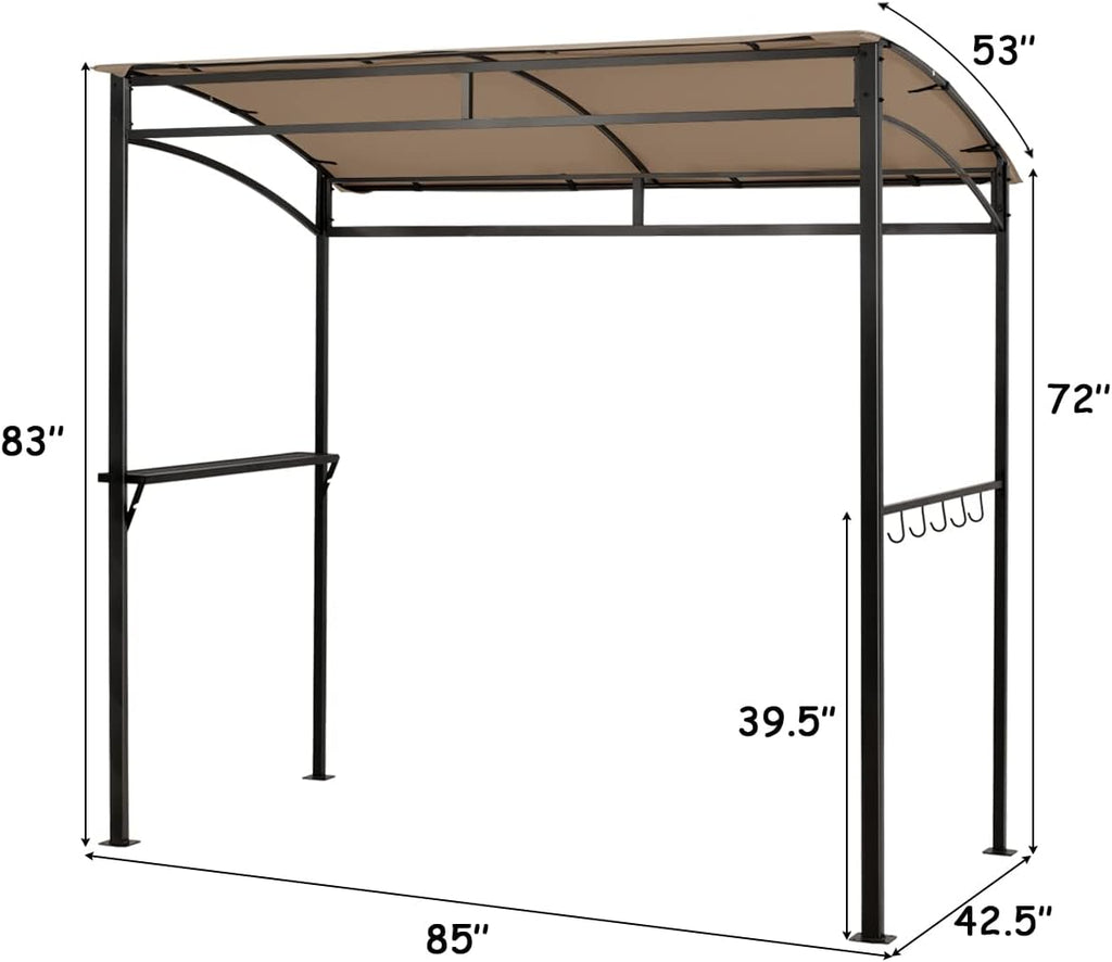 Giantex 7x4.4ft Grill Gazebo, Patio Outdoor Backyard BBQ Canopy Shelter, Soft Top, Heavy-Duty Steel Construction, Storage Shelf, Hanging Hooks, Bear Opening Setting, Anchor Kit (Brown)