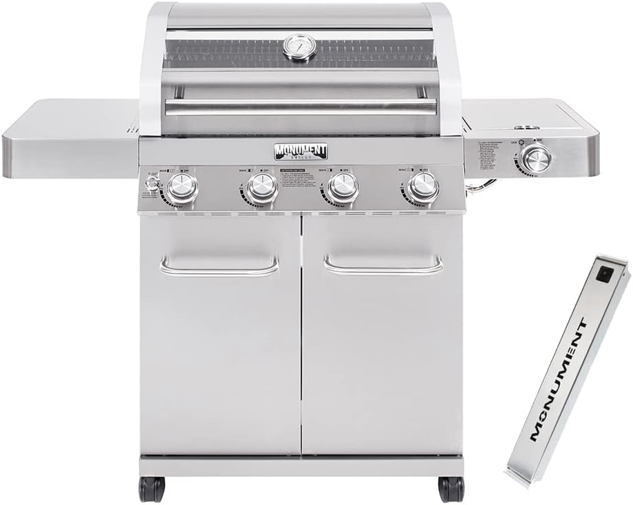 Monument Grills Larger Convertible 4-Burner Natural Gas Grill Stainless Steel Cabinet Style Propane Grills with Smoke Box(2 items)