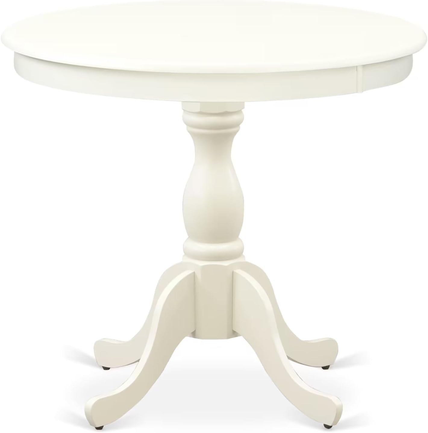 East West Furniture AMSI3-LWH-15 3 Piece Dining Table Set for Small Spaces Contains a Round Kitchen Table with Pedestal and 2 Baby Blue Linen Fabric Parsons Chairs, 36x36 Inch, Linen White