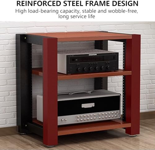 3-Tier Stereo Rack Stand, Adjustable AV Media Shelf, Reinforced Steel Audio Equipment Storage with Footpads, Home Theater Furniture (Black, 60x51x60cm)