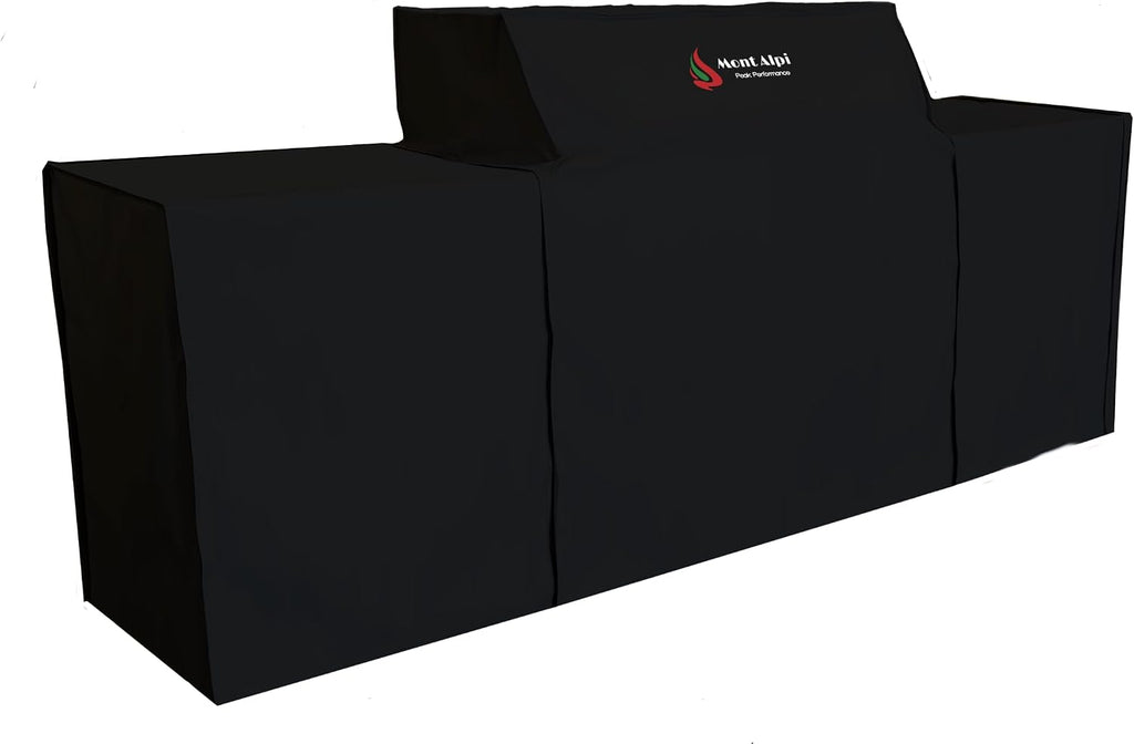 Mont Alpi Heavy Duty Black Water Resistant All Weather Cover for 82'W x 23'D Deluxe Original and Black Outdoor Kitchen Island Grill Models - MAi400 / MAi400-D / MAi400-BSS / MAi400-DFC / MAi400-BSSFC