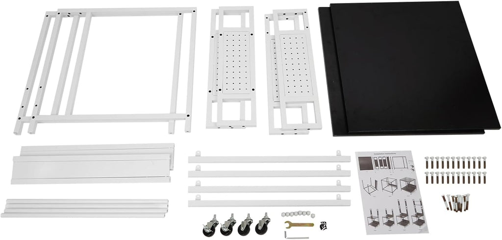 3D Printer Table, Heavy Duty 3D Printer Desk with Filaments Storage Back Panels Wheels Large Printers Stand for Studio Office Living Room Garage (White)