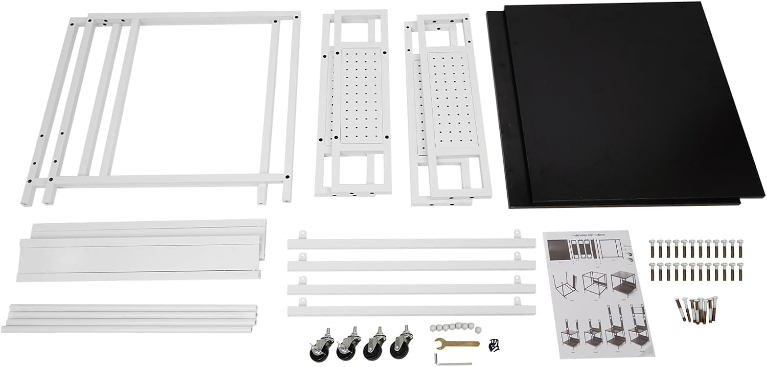 3D Printer Table, Heavy Duty 3D Printer Desk with Filaments Storage Back Panels Wheels Large Printers Stand for Studio Office Living Room Garage (White)