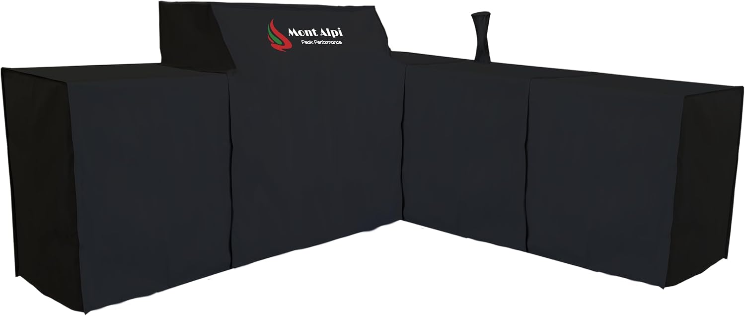 Mont Alpi Cover for 94' W x 88' D Original Deluxe Black 805 Series L-Shaped Outdoor Kitchen with Beverage Center - MAi805-90BEV / MAi805-D90BEV / MAi805-BSS90BEV / MAi805-D90BEVFC / MAi805-BSS90BEVFC
