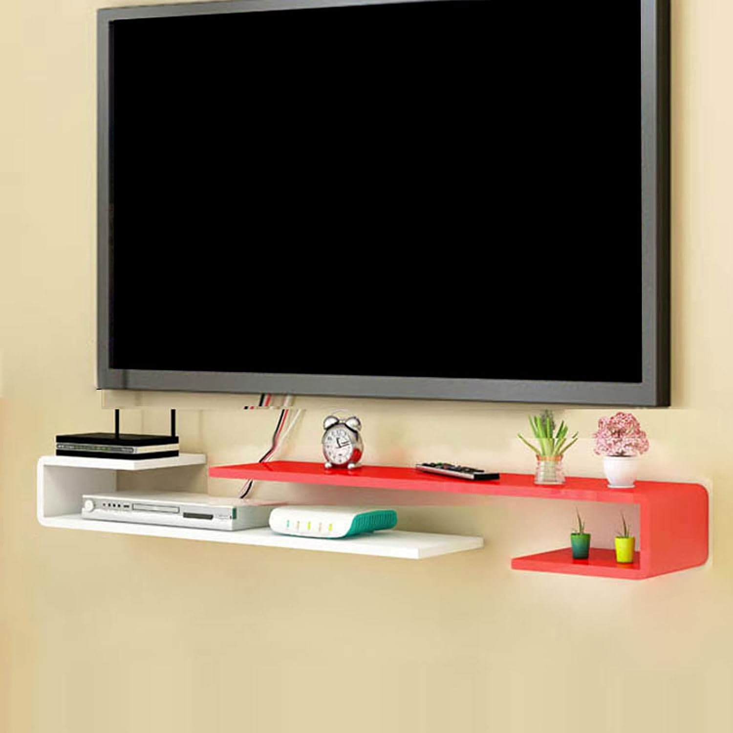 Wall mounted TV Shelf Decorative Wall Display Floating Shelf Wall Shelf TV Stand TV Media Console Audio-visual Equipment Shelves TV Board Wall-Mounted Cable Management Storage Shelf Gaming Shelf
