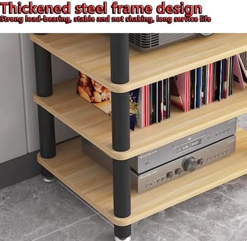Heavy Duty Audio Rack Tower - 3-Tier Amplifier Stand for HiFi Speakers & Media Components - Durable Console Organizer for Home Theater Setup - Teak Finish