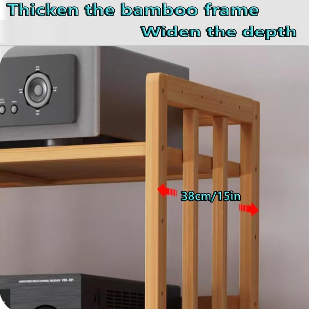 Adjustable 5Tier Wooden HiFi Audio Rack On Wheels – Movable Media Storage Cabinet for Audio/Video Equipment Stylish Brown Finish Perfect for Home Theater Setup,Wood Color,2,Tier