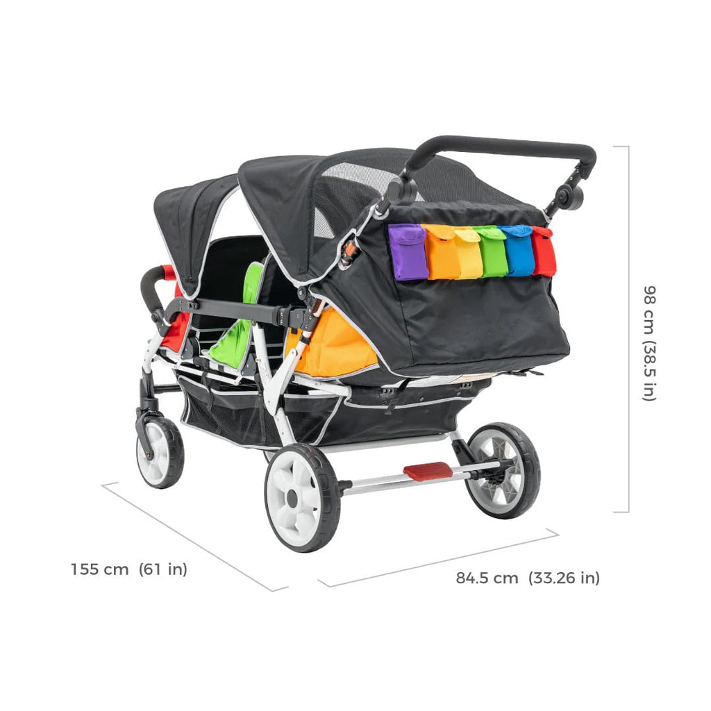 Familidoo H6E 6 seat Baby Stroller- Double Canopy - Daycare Strollers with 5 Point Safety Harness - Backseat footrest Extension for 0 to 36 Months