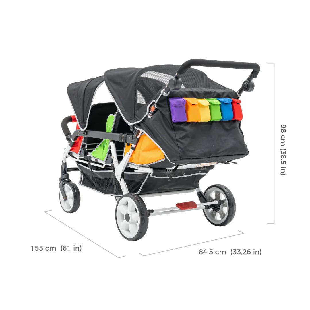 Familidoo H6E 6 seat Baby Stroller- Double Canopy - Daycare Strollers with 5 Point Safety Harness - Backseat footrest Extension for 0 to 36 Months