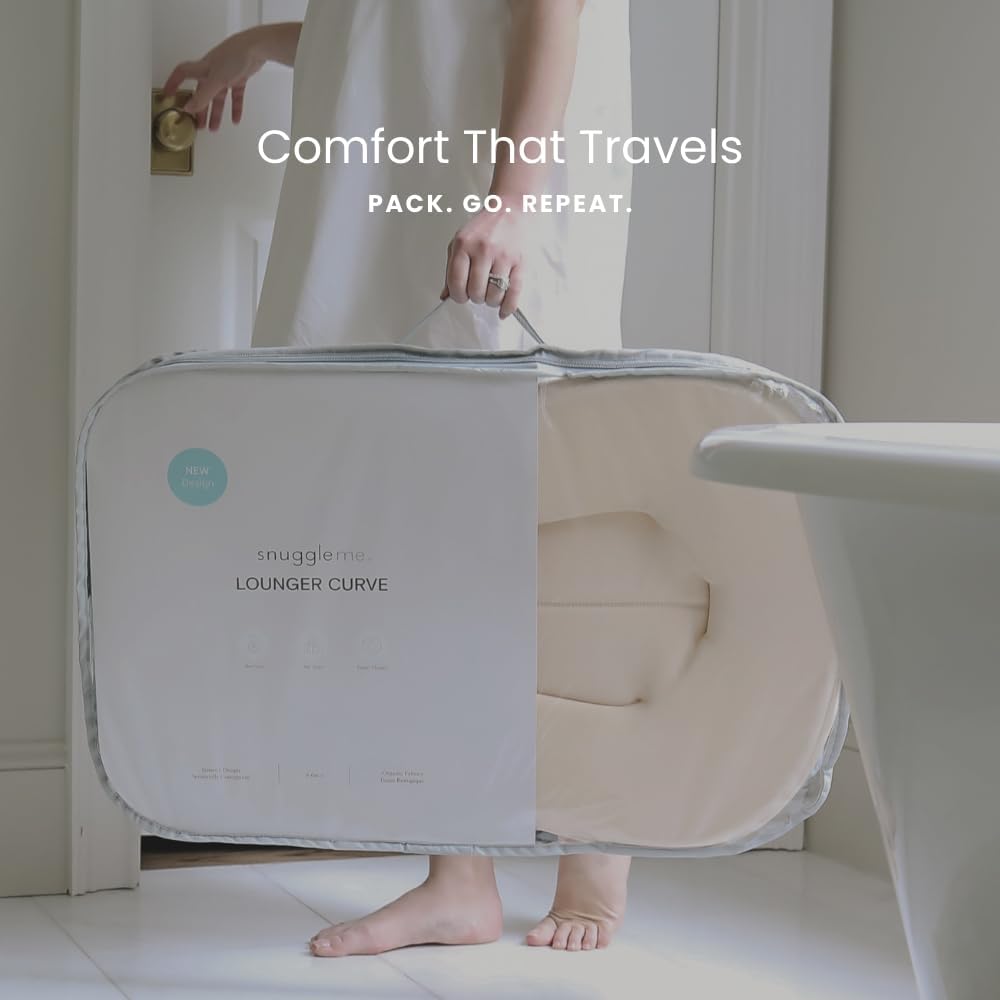 Snuggle Me® Baby Lounger Curve (0-6 Months) - Premium Organic Cotton with Foam Core, Machine-Washable Cover, Buttery-Soft & Breathable CSPC Compliant Infant Lounger Baby Nest with Travel Bag - Natural