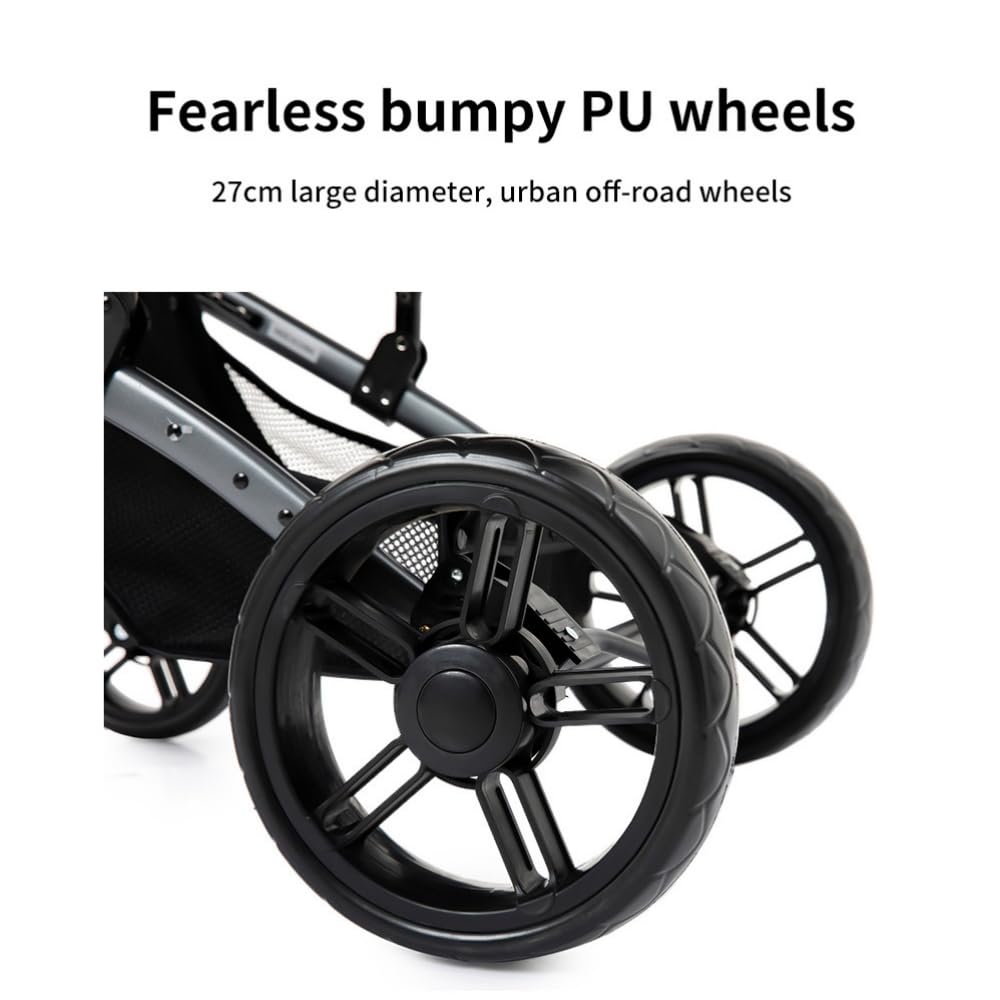 2 in 1 Baby Stroller,Convertible Infant Stroller for Newborn and Toddler with Triangular Frame & Dual Spring Suspension,One-Click Folding(Gold&Black)