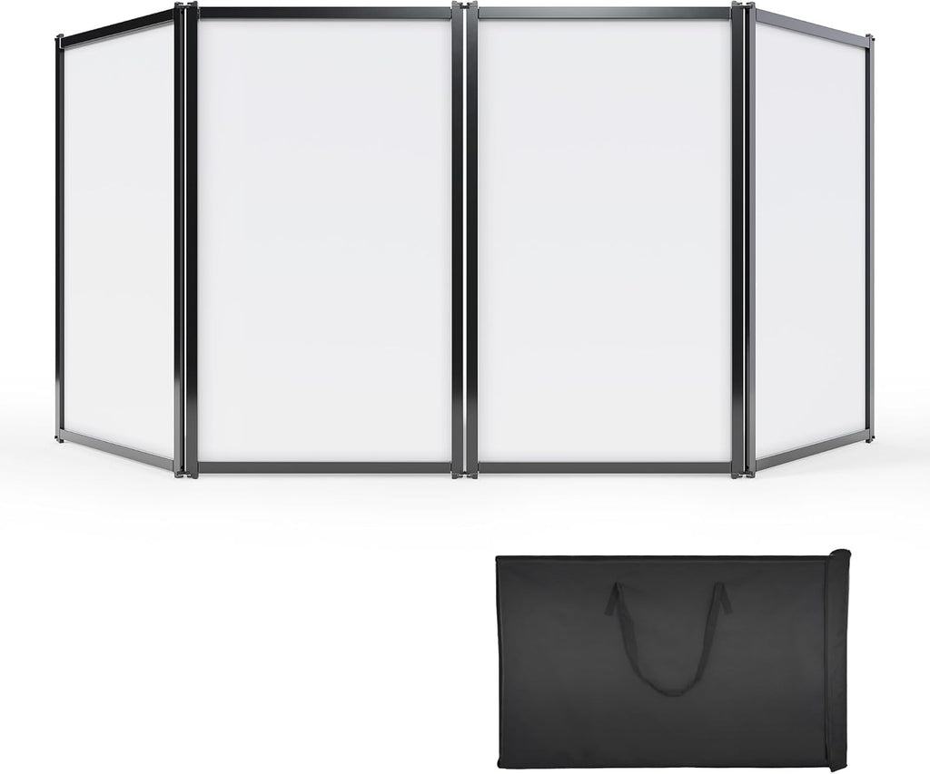 HECASA DJ Facade Booth Portable Event Cover Screen, Black Steel Frame, 4 White Foldable Detachable Panels Light Projector Display Scrim Panel White w/Carry Bag